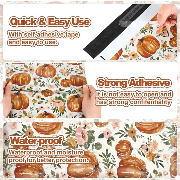 Pumpkin poly mailer bundle 10 count 10x13, includes thank you cards & stickers - Picture 3 of 9